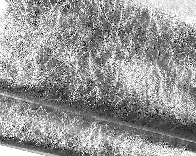 Silver METALLIC leather skin, sparkle WRINKLED goatskin, soft bright hide 0.8 - 1.0 mm B17386-MT La Garzarara