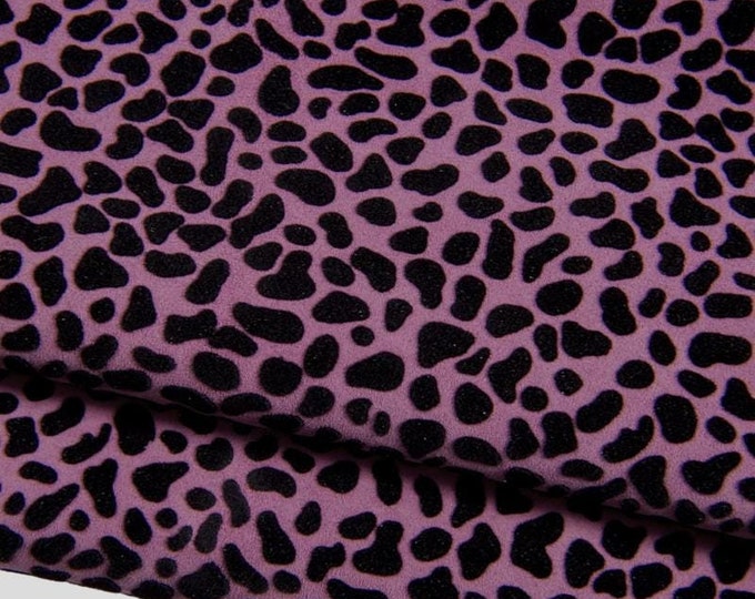 ANIMAL printed leather skin, purpleblack leopard textured goatskin, FLOCK pattern on soft hide, ideal for crafting B16952-ST La Garzarara