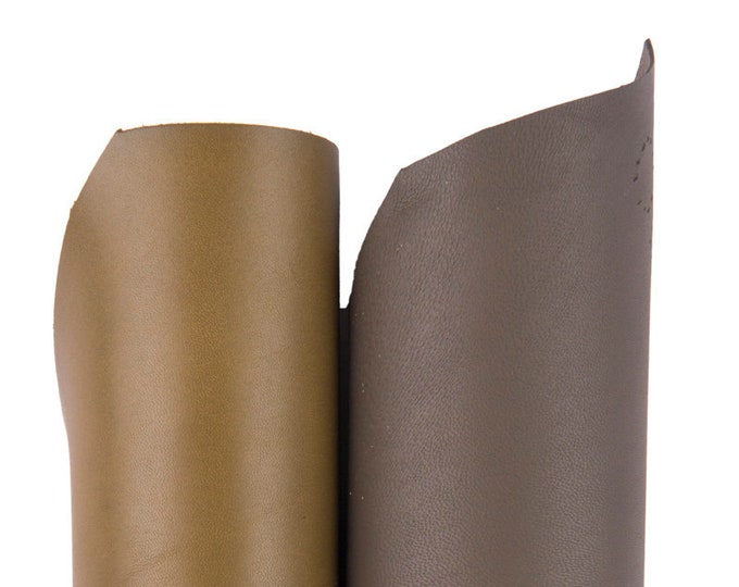 SOFT NAPPA lambskin sheepskin leather hide – desert olive-drab & taupe-grey smooth lamb sheep skin 0.8-1.0 mm B16473-TU La Garzarara