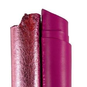 Set di 2 pelli ROSA e viola prugna, capra laminata STROPICCIATA e nappa su agnello morbida, pellami italiani top quality B16977-MT