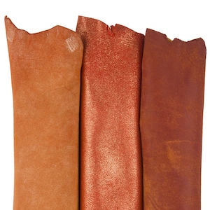 Pellami tono ARANCIO qualità top, lotto di 3 pelli scamosciate laminate, stampate abbinate come da foto B16419-MT(ST) La Garzarara