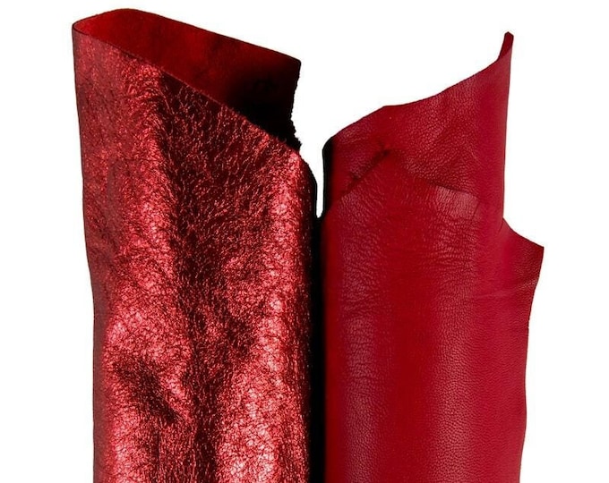 RED matching leather skins, set of 2 top quality lambskins, metallic wrinkled and nappa hide, soft perfect handcrafters B16976-MT