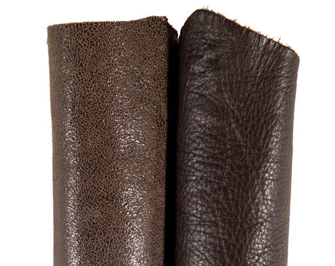 BROWN matching skins, boundle of 1 metallic suede goatskin and 1 nappa calfskin, top quality leathers for crafts B16991-MT La Garzarara