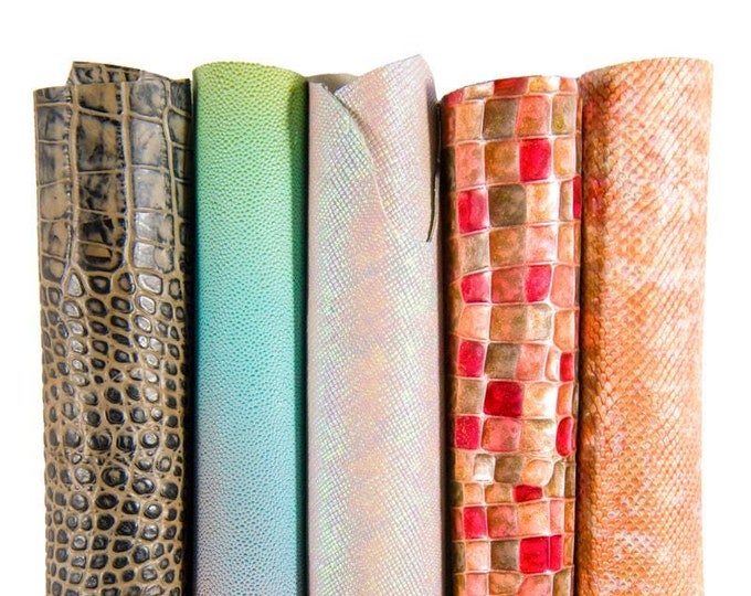 5 PREMIUM metallic printed leather pieces colorful italian skins with animal and geometrical textured perfect for diy projects B16924-MT(ST)