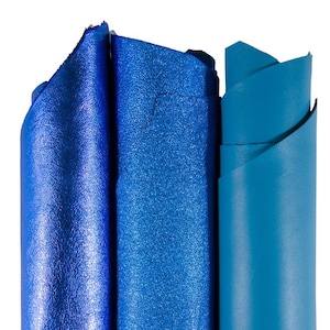 3 pelli BLU azzurro abbinate, lotto di pellami italiani qualità top, 2 capre laminate e 1 nappa morbida ideale per il fai da te B16982-MT