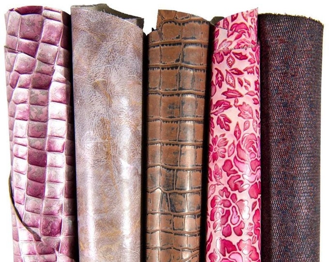 LUXURY leather boundle, 5 matching skin pieces in shades of pink, brown, vaious prints, perfect for unique designs B16926-ST La Garzarara