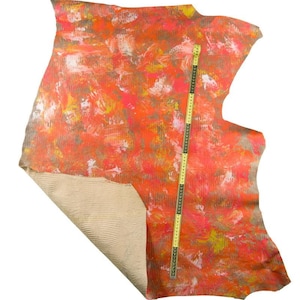 PELLE unica MULTICOLOR dipinta a mano, vitello stampa coccodrillo decorata con effetto pennellate ideale per progetti originali B16932-DM