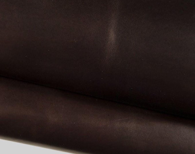 Dark brown VEGETABLE tan leather hide, glossy smooth cowhide, pull up natural fine italian calfskin B17103-TU La Garzarara