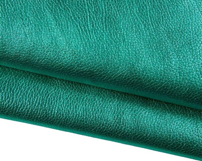 Turquoise METALLIC goat leather, tiny pebble grain printed laminated goatskin, soft sparkle top quality hide for crafting B16949-MT