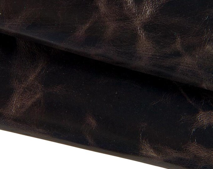 Purplish brown DISTRESSED leather hide, espresso vintage glossy kangaroo leather, aged wrinkled genuine skin B16915-VT La Garzarara