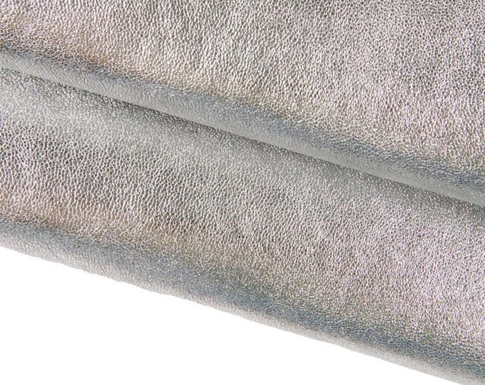 Premium SILVER metallic leather with fine grain texture, soft genuine laminated hide for elegant craft projects 1.1 - 1.3 mm B16921-MT