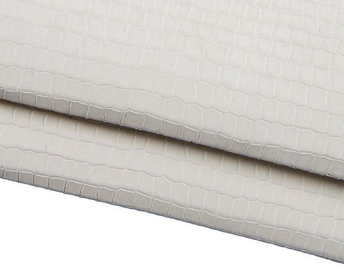 Off WHITE crocodile embossed leather hide soft matt CROC printed cowhide, genuine cowhide ideal for handcrafting B17055-ST La Garzarara