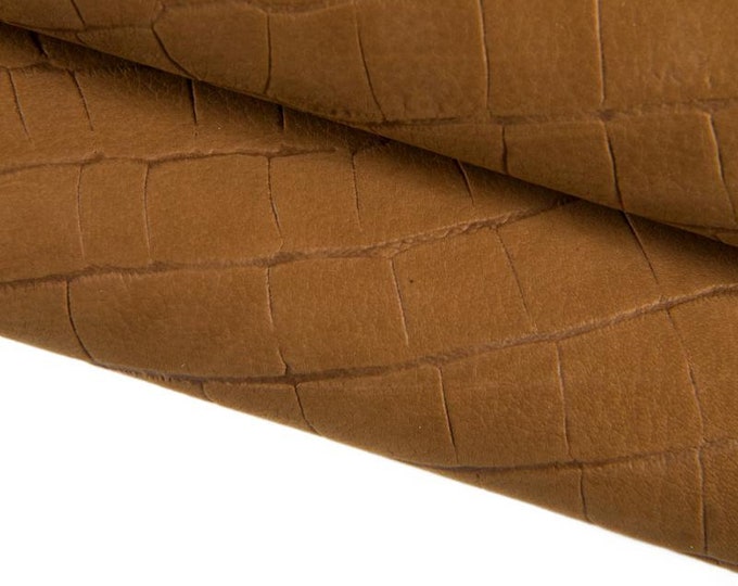 Brown CROCODILE embossed leather hide, NUBUCK croc printed goatskin soft suede hide 0.6 - 0.7 mm B16769-ST La Garzarara