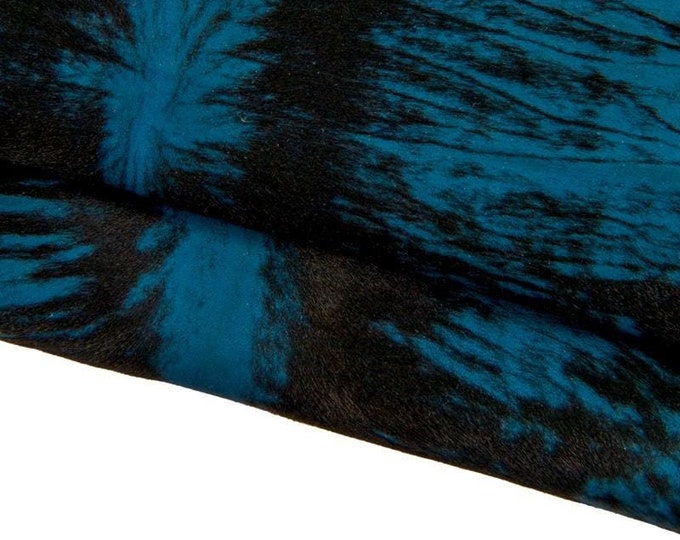 VINTAGE hair on leather hide, black petroleum green pony calfskin, soft worn out cowhide B17119-CV La Garzarara