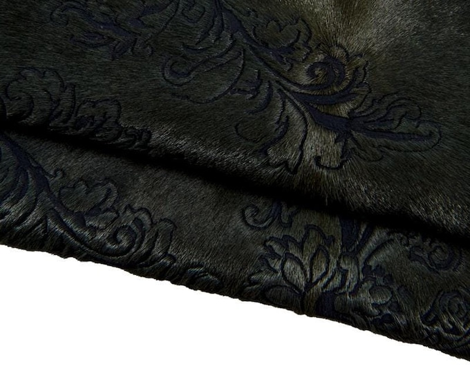 Greenish gray FLORAL textured pony calfskin, flower print on soft fine hair on leather hide B17097-CV La Garzarara