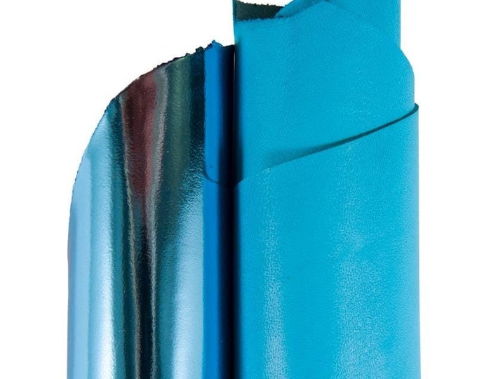 Light BLUE leather skins, 2 skyblue matching hides, top quality set of MIRROR metallic and smooth sheepskin as per picture B16979-MT