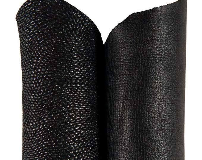 2 Black matching leather hides, assortment of METALLIC and PRINTED goatskins as per picture, perfect of elegant creations B17006-TB