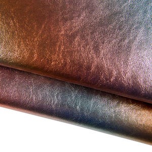 Originale pellame laminato a STRISCE arancio celeste, pelle di capra metallizzata morbida effetto STROPICCIATO B16958-MT(st) La Garzarara