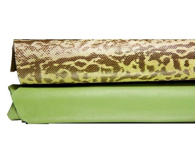 Leather pack green hide + PYTHON embossed skin, full hides fashion leather bundle reptile pattern B16971-ST
