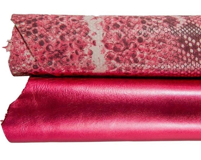 RED metallic and printed pythonskins, reptile snake printed hide and smooth soft  metallic skin, for craft tooling B16989-MT(st)