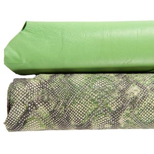 Cuirs imprimés reptiles verts, cuirs effet python naturel à grain écailleux, cuir souple et lisse naturel B16970-ST La Garzarara