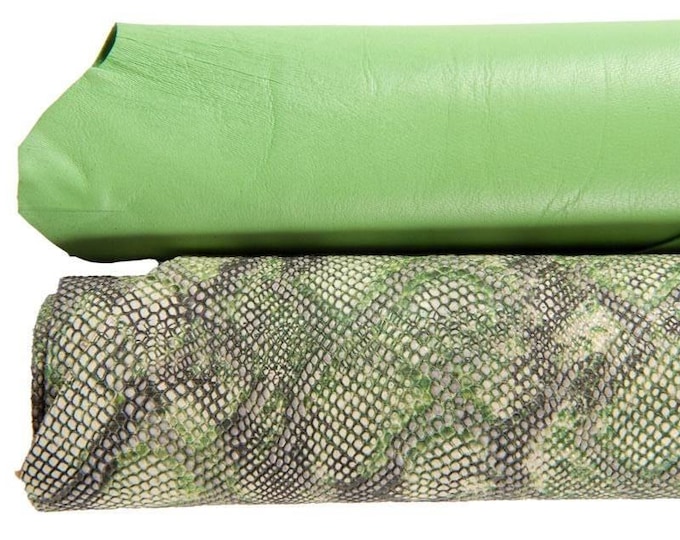Green PYTHON print leather hides, snake textured leather skin natural grain, leather for bags and handmade accessories B16970-ST LaGarzarara