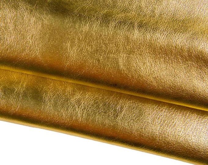 GOLD premium leather skin, golden metallic WRINKLED leather goatskin, soft 0.6 - 0.8 mm ideal for crafting B16968-MT La Garzarara