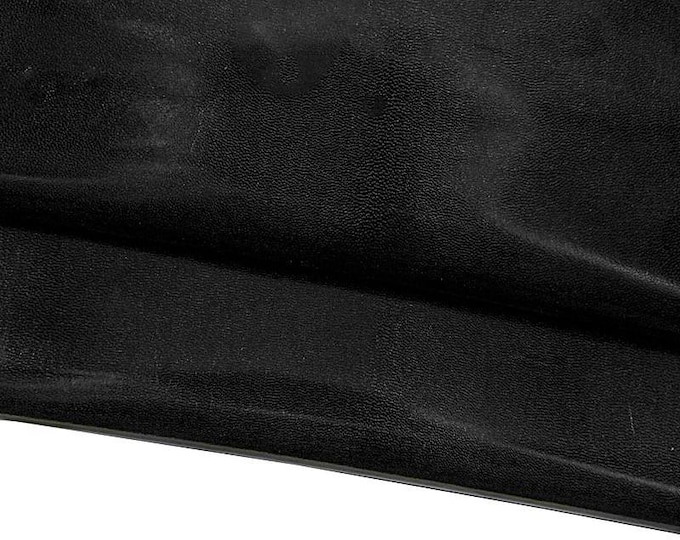 Black GLOSSY leather hide, elegant smooth goatskin, small size kid skin 0.5 - 0.6 mm for crafters and hobbyists B17038-TB La Garzarara
