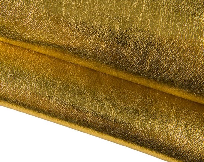 DOUBLE FACE leather skin, gold metallic military green suede goatskin soft italian leather hide, ideal for crafting and diy B16967-MT