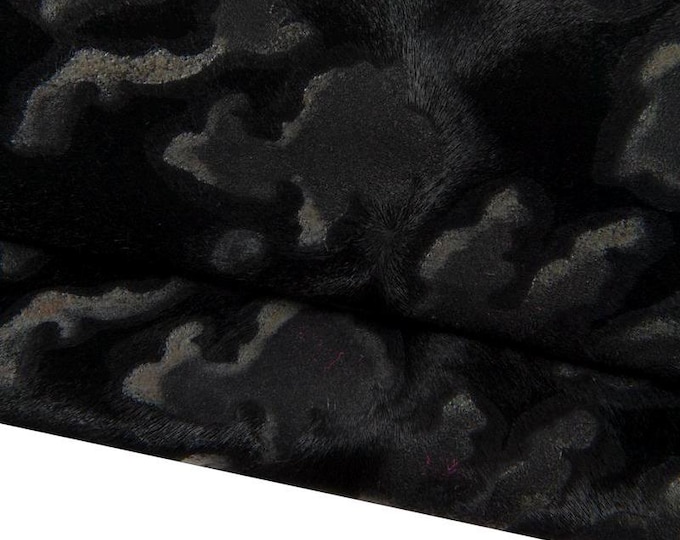 CAMOUFLAGE textured hair on leather hide, black and grey mimetic printed pony calfskin, vintage AGED cowhide  B17046-CV  La Garzarara