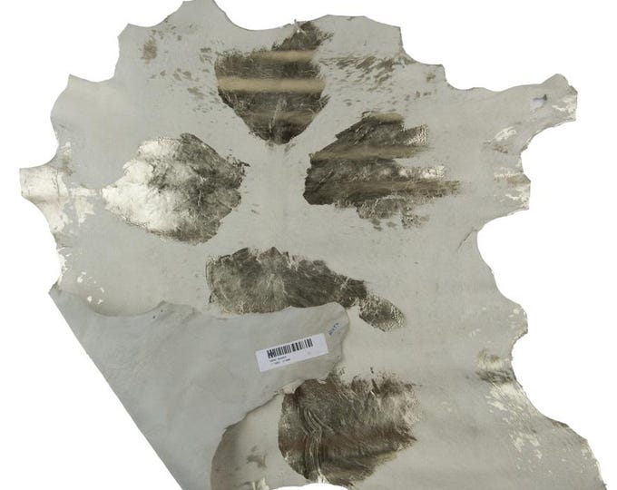 COW textured hair on leather hide, light gold ANIMAL print on white pony calfskin, soft hairy cowhide B19378-CV La Garzarara