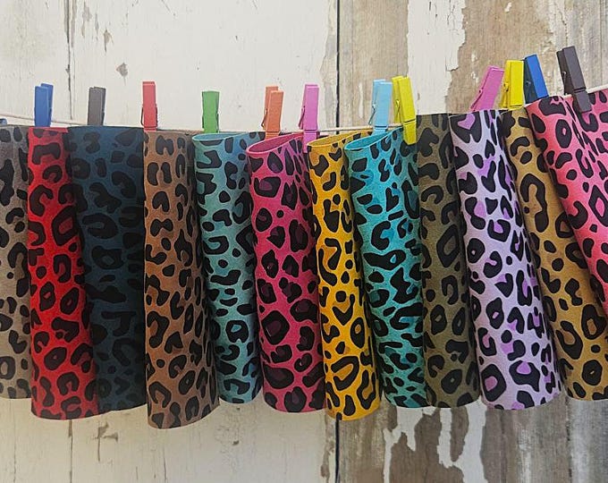 10 Colorful Printed Leather Scraps RANDOM selection, LEOPARD printed leather pieces  6x5" / 15x12 cm  RT222