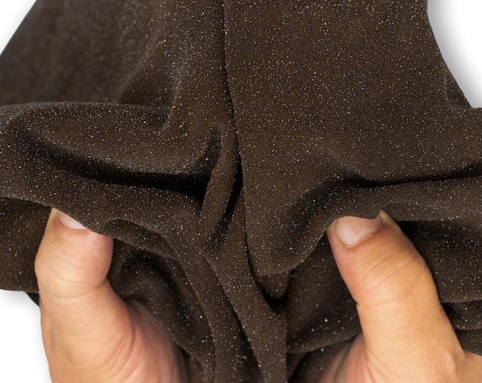 Dark brown GLITTERED SUEDE calfskin - soft metallic leather skin, bright thick material ideal for diy projects B19565-MT   La Garzarara