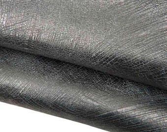 Aged Steelmetal leather hide, CRACKLED METALLIC cowhide, dark grey sporty soft calfskin  1.3 - 1.4 mm B18102-MT(st) La Garzarara