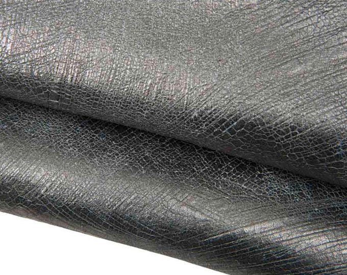Steelmetal leather hide, CRACKLED METALLIC cowhide, dark grey sporty soft calfskin  1.3 - 1.4 mm B18102-MT(st) La Garzarara