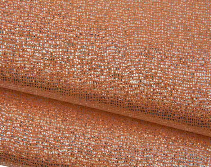 Bundle of 3 IRIDESCENT metallic suede goatskins, orange leather skins with silver HOLOGRAPHIC reptile pattern B19426-MT(st) LaGarzarara