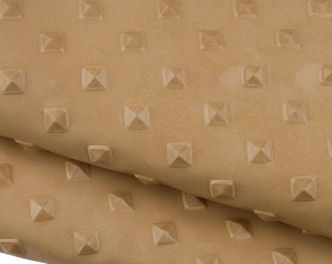 Beige EMBOSSED leather skin, soft matt goatskin, RELIEF printed hide, 0.5 - 0.7 mm B19383-ST La Garzarara