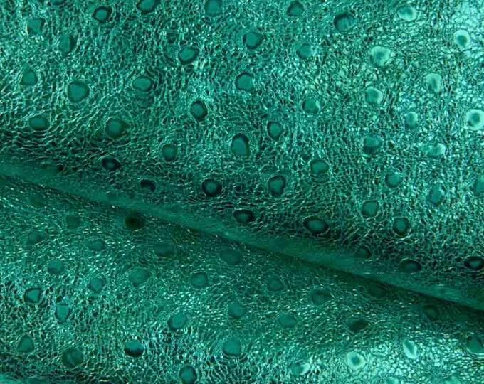 Turquoise METALLIC OSTRICH printed leather skin, sparkle animal printed goatskin, bright soft hide  B19478-MT(st) La Garzarara