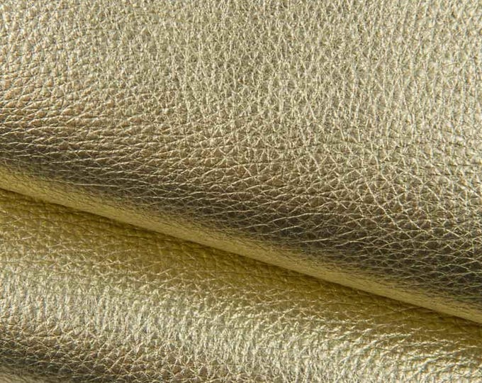 Gold METALLIC leather hide, soft GRAINY cowhide, sparkle thick calfskin for crafters B19440-MT La Garzarara