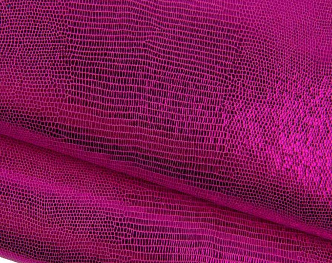 Fuchsia LIZARD printed leather skin, METALLIC reptile textured goatskin, classic brigh soft hide for hobbyists B19400-MT(st) La Garzarara