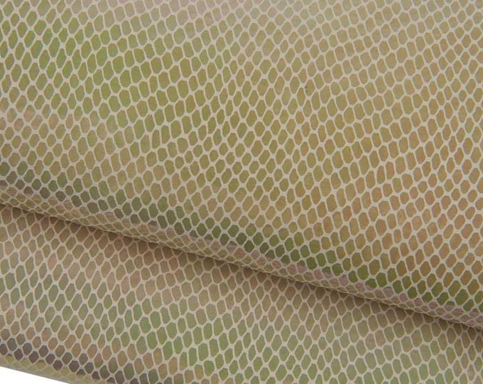 Set of 2 light gold SNAKE printed leather skins, METALLIC reptile textured goatskins, glossy soft python hides  B19671-MT(st) La Garzarara