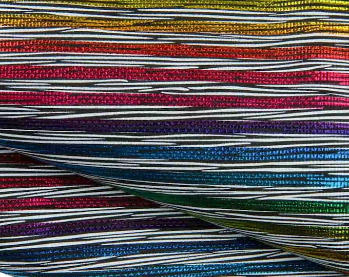 MULTICOLOR STRIPED leather skin, colorful rainbow printed goatskin, soft sparkle hide for diy creations B19385-MT(st)   La Garzarara