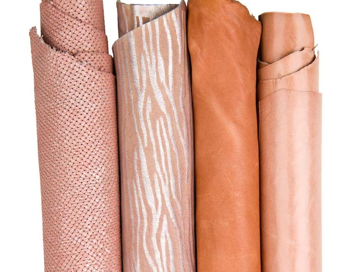 Assortment of PINK leather skins, solid color, METALLIC, printed soft goatskins for diy projects, as per picture B18273-MT(st) La Garzarara