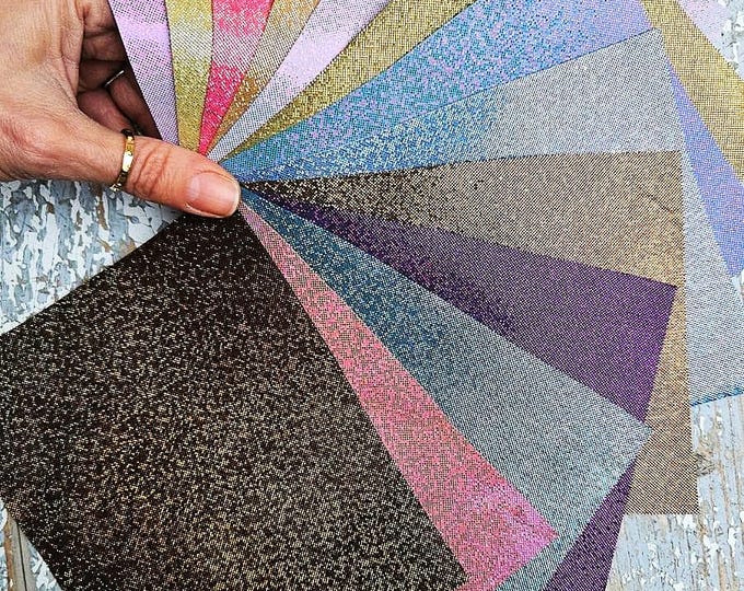 Leather scraps, random selection, MULTICOLOR GLITTER sparkles tones, 10 pieces selected from the colors of the photos  RT262  La Garzarara
