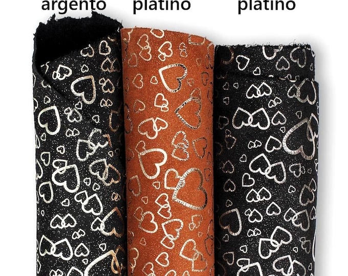 METALLIC HEART print on suede leather hide, soft bright textured split cowhide, ideal for diy projects B19442-MT(st) La Garzarara