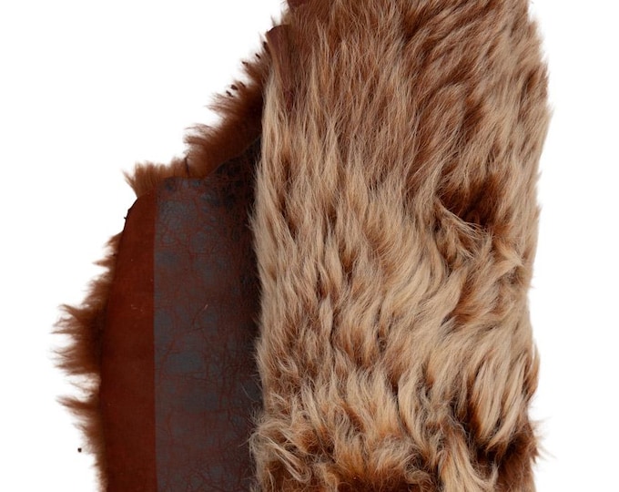 Reddish brown SHEARLING leather skin, long hair on sheepskin, plush WOOL material - back in crackled vintage leather B19635-MNT La Garzarara