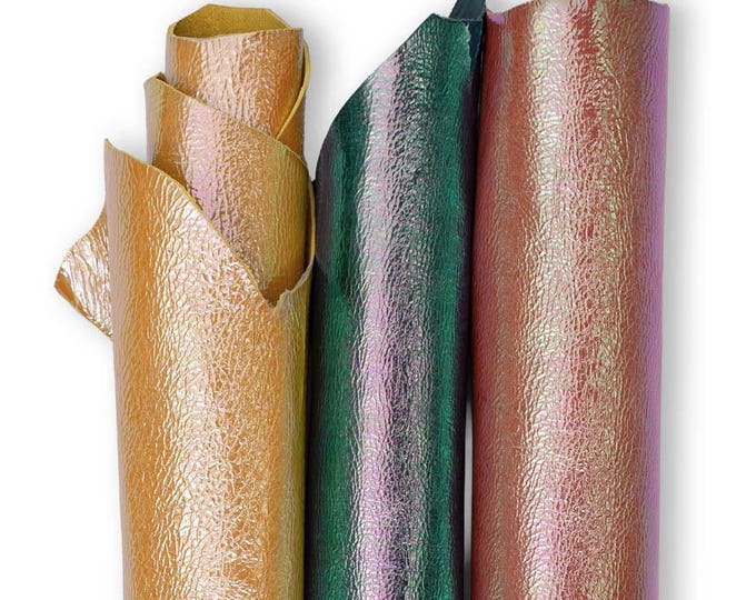 HOLOGRAPHIC METALLIC leather skin, iridescent bright goatskin in different colors, sparkle soft material for crafters B19243-MT La Garzarara