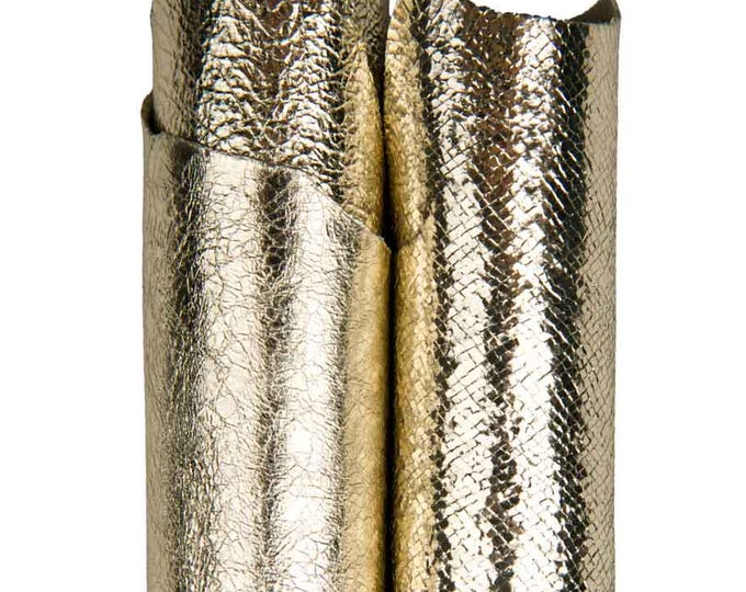 LIGHT GOLD leathers - set of 2 metallic printed goatskins - platinum soft matching hides for diy projects B18335-MT(st) La Garzarara