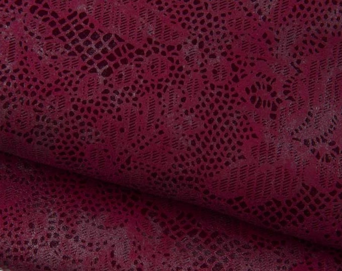 Burgundy FLORAL printed cowhide, metallic TEXTURED split leather hide, flower pattern on soft calfskin B19430-MT(st) La Garzarara