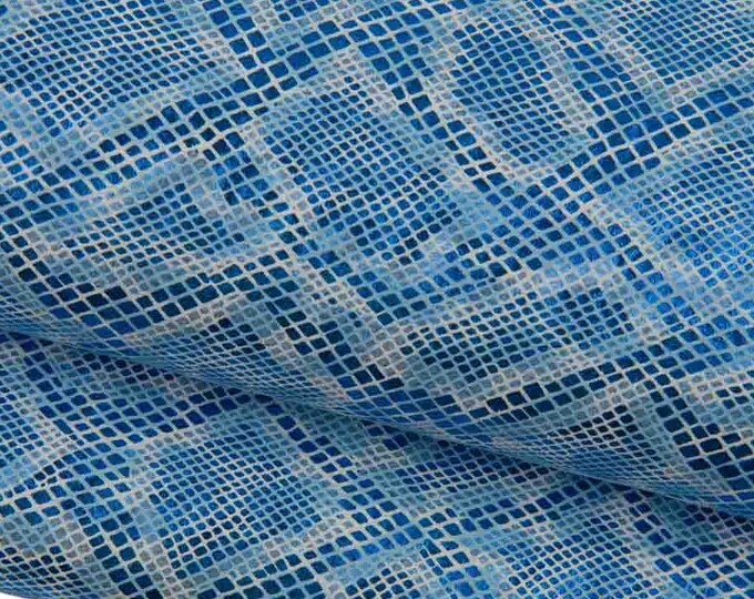 Electric blue metallic REPTILE textured leather skin, SPARKLE python snakeskin, glossy elegant printed material B19486-MT(st) La Garzarara